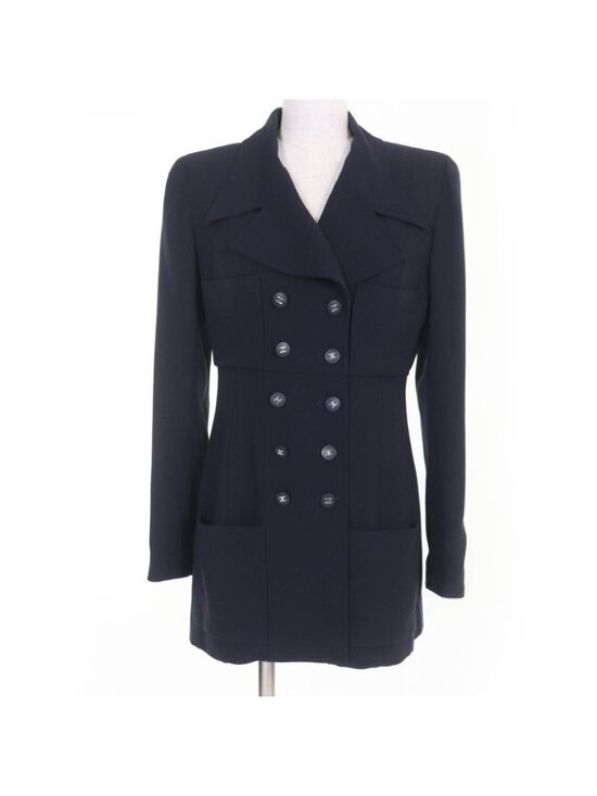 Chanel Jackets & Blazers - Chanel Vintage 96 P 100% Wool Coco Mark Button Jacket Dark Navy 38